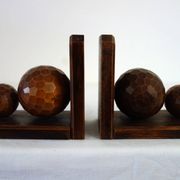 Pair of vintage wooden bookends with faceted balls