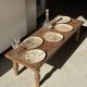 Small beige oval petrified wood dish or tray with crystals.