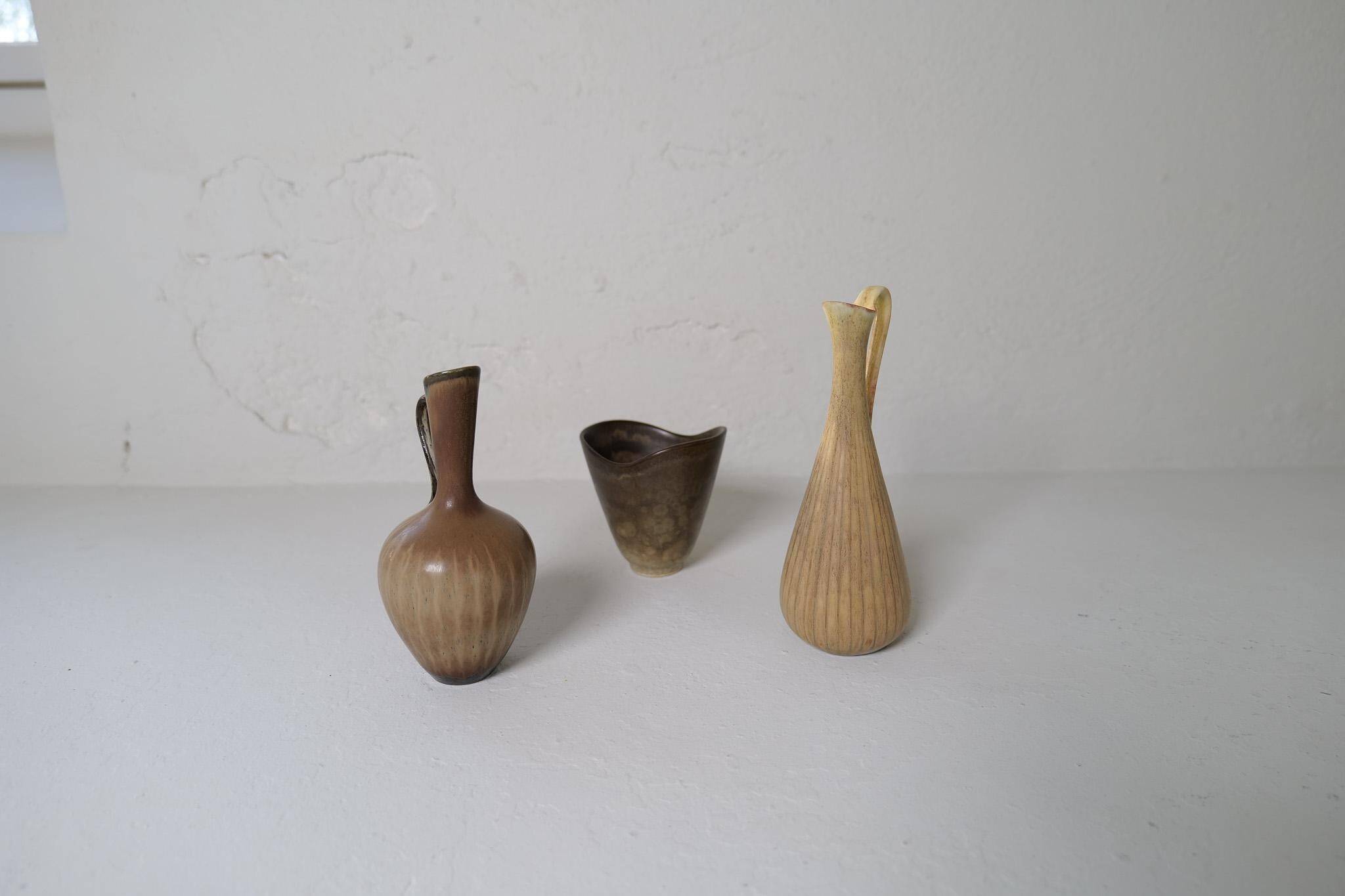 Collection of 3 ceramic vases by Gunnar Nylund Rörstrand Sweden, 1950s.
