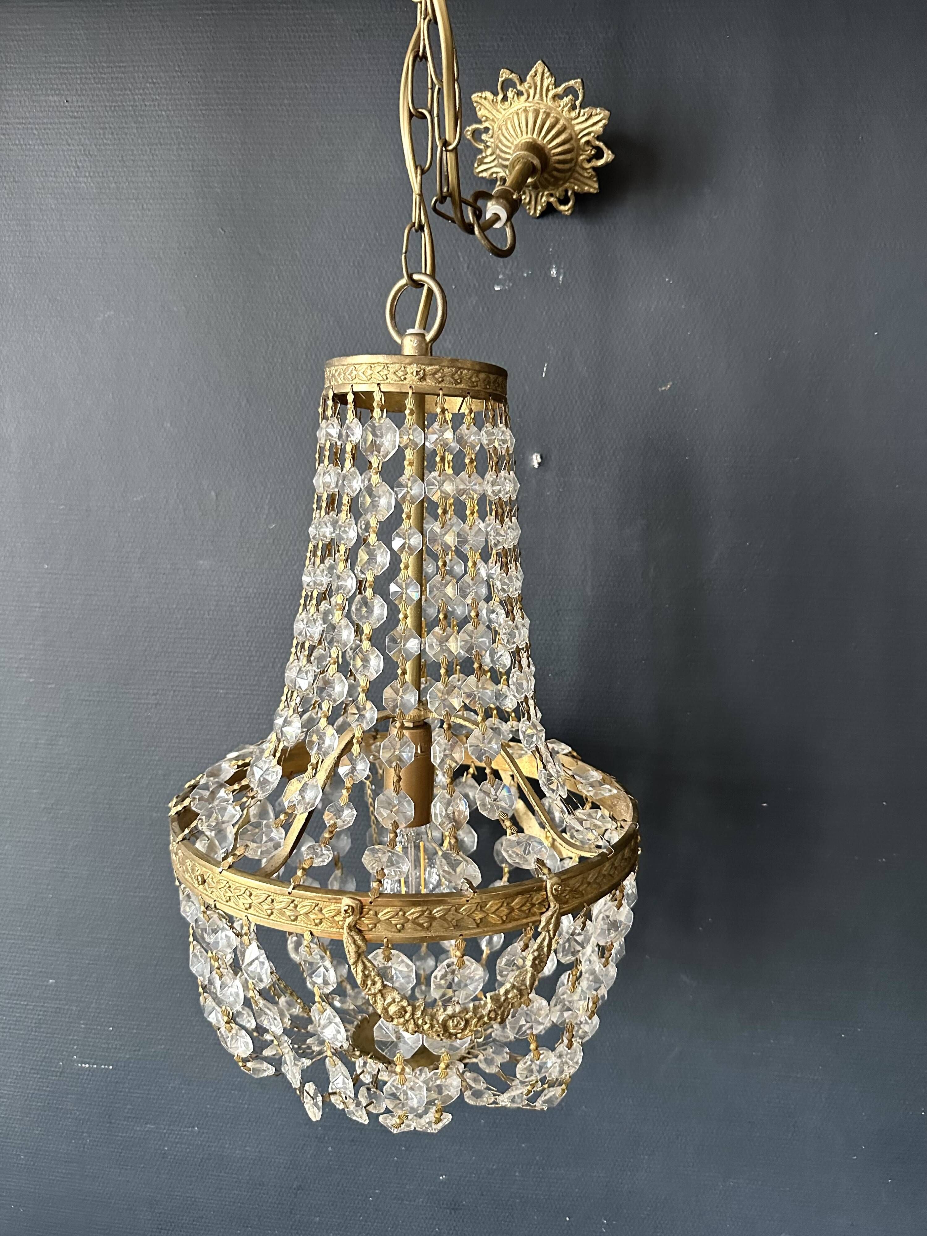 Golden bronze hot air balloon chandelier with glass pendants, mid-20th century.