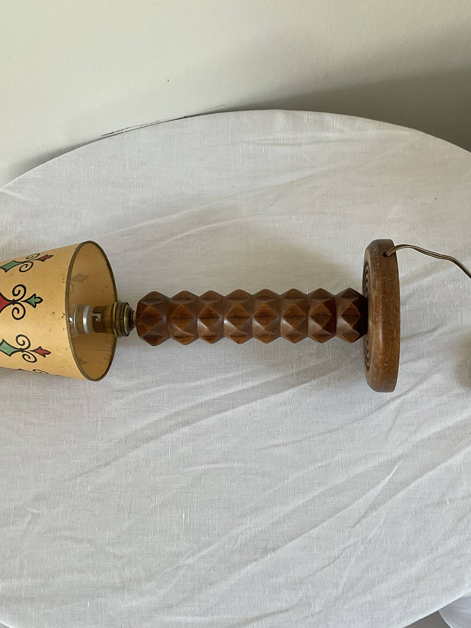 Vintage turned wooden lamp, in the style of Charles Dudouyt.