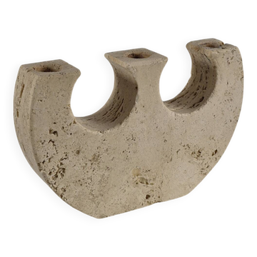 Handmade vintage travertine candlestick from the 1970s in Italy.
