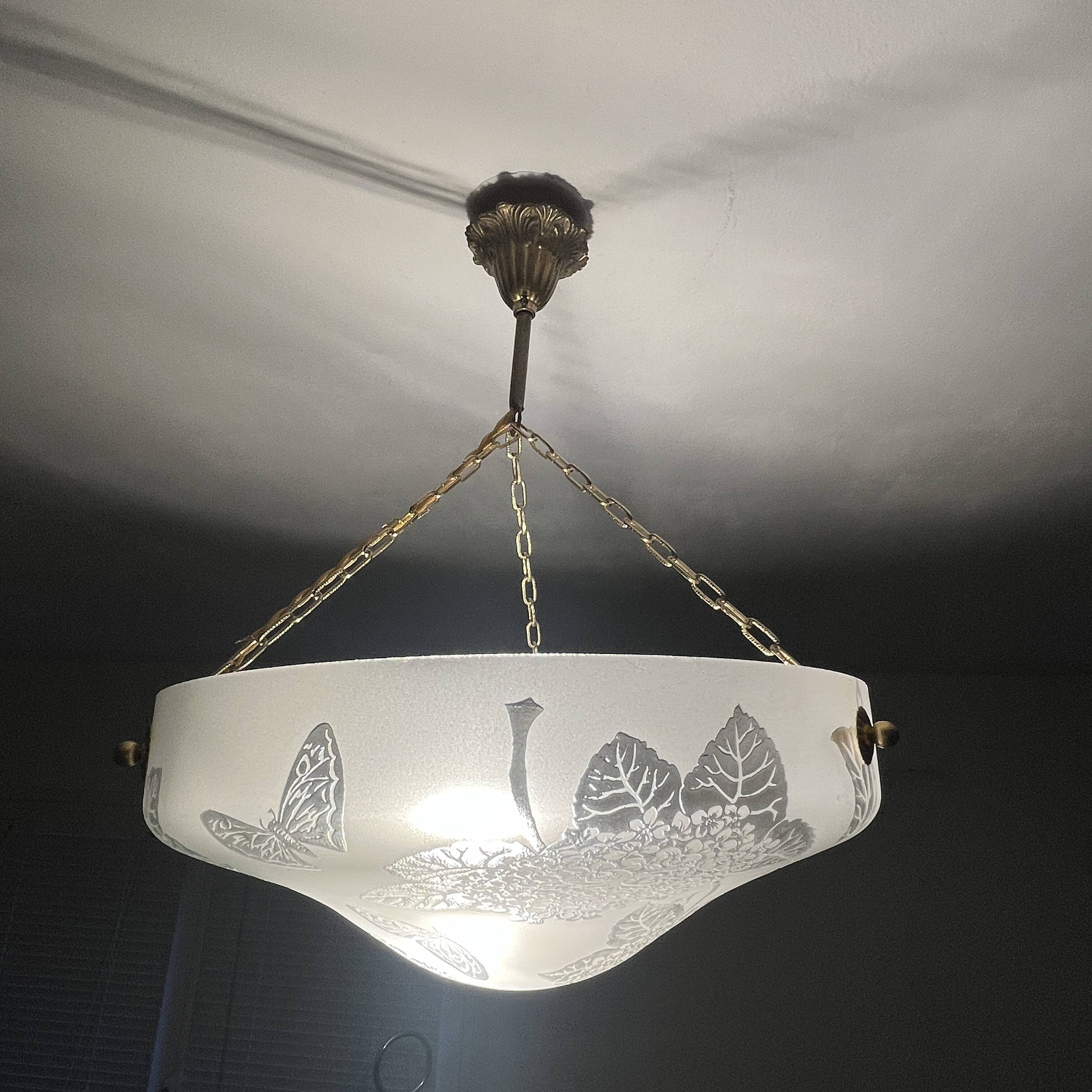 Glass basin decorated with flowers and butterflies Art Deco France Deveau 1925