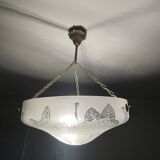 Glass basin decorated with flowers and butterflies Art Deco France Deveau 1925