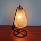 Art Deco night light in wrought iron and satin glass signed Degué