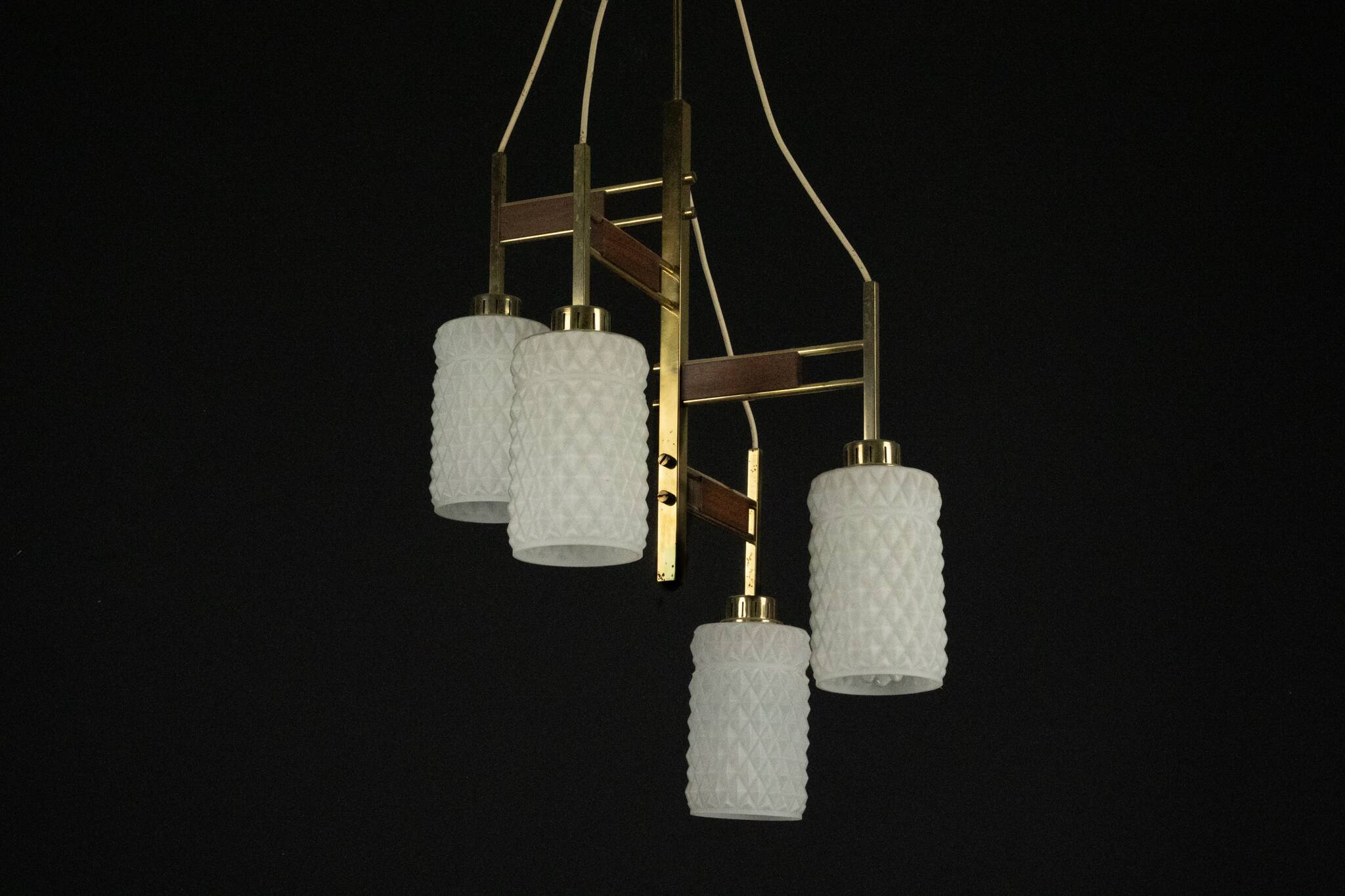 Mid-Century Modern Brass & Glass Chandelier