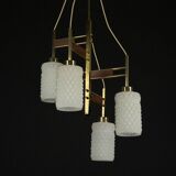 Mid-Century Modern Brass & Glass Chandelier