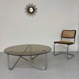 Tubular coffee table and smoked glass, French design, vintage 60s