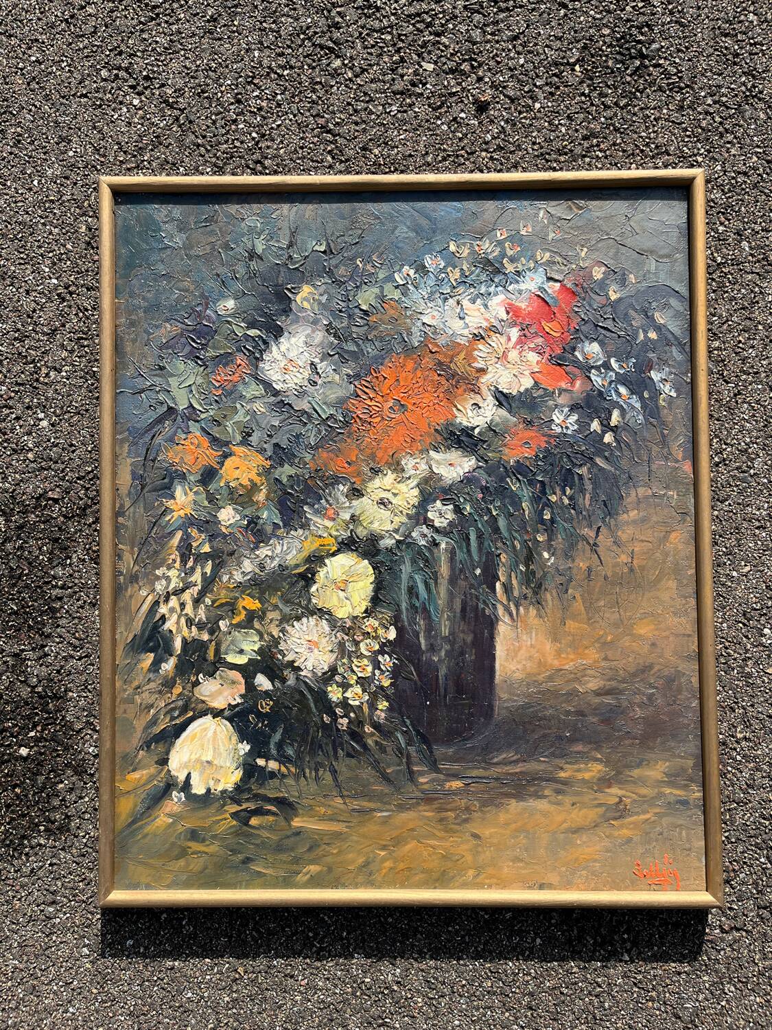 Oil painting on canvas bouquet of flowers signed