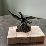 Pair of marble bookends with bronze birds