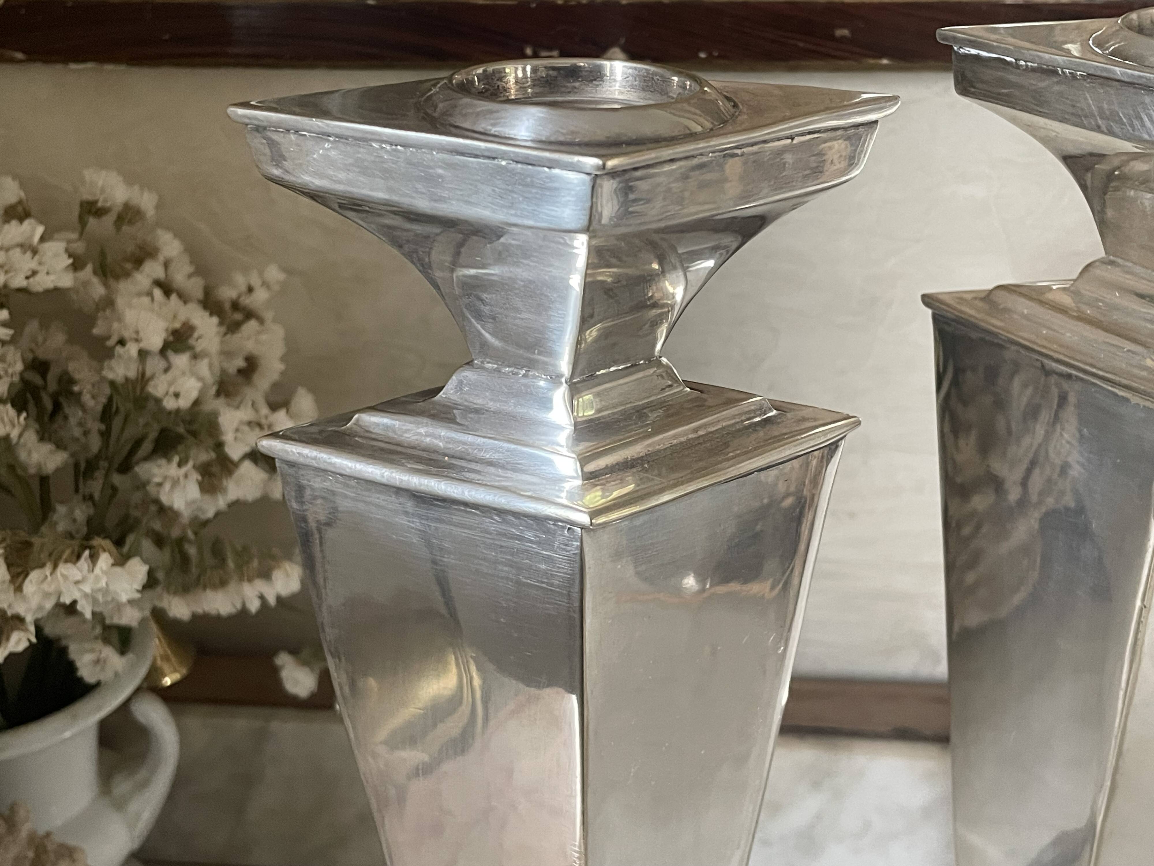 Pair of Art Deco silver-plated candlesticks 38.5cm