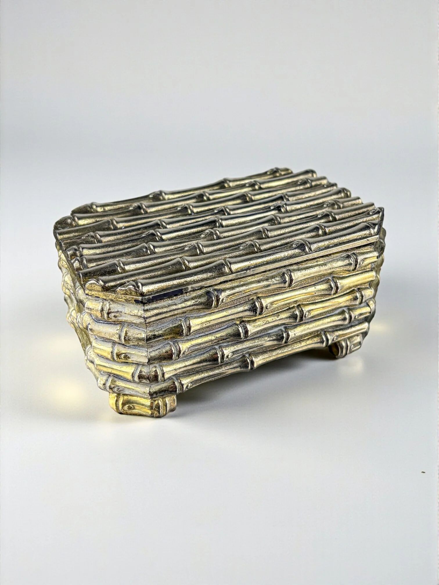 Boîte en faux bambou plaquée argent Maison Baguès, France, années 1960.