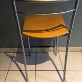 Set of 4 bar stools with metal structure and light wood seat