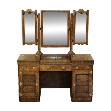 Gothic dressing table in burr walnut with brass fittings.