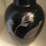 Black opaline vase with pewter branch and birds