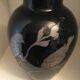 Black opaline vase with pewter branch and birds