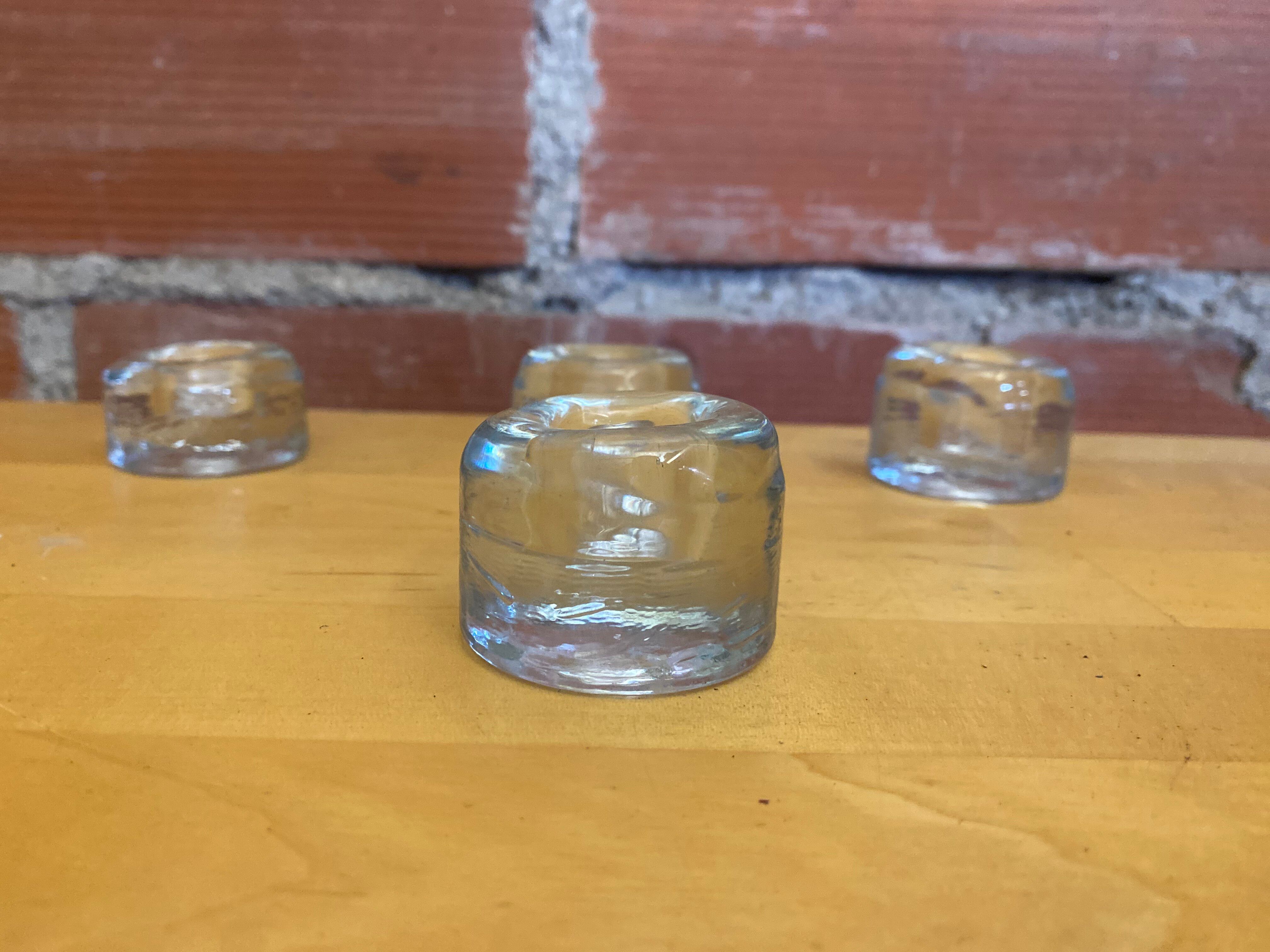 Set of 4 Vintage Ice Cube Shaped Glass Candle Holders #E008