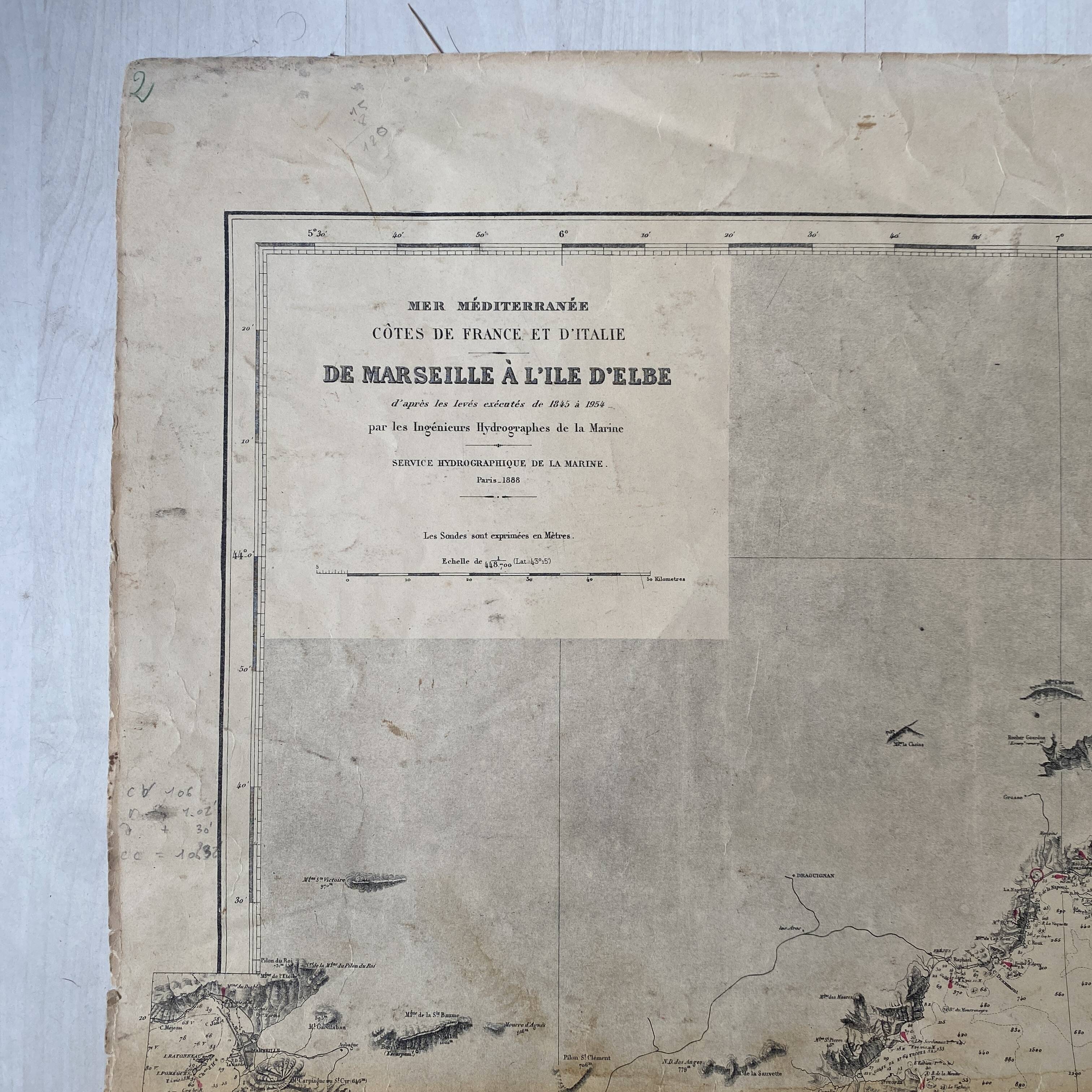 Carte ancienne Marseille - Corse - Ile d'Elbe 1888