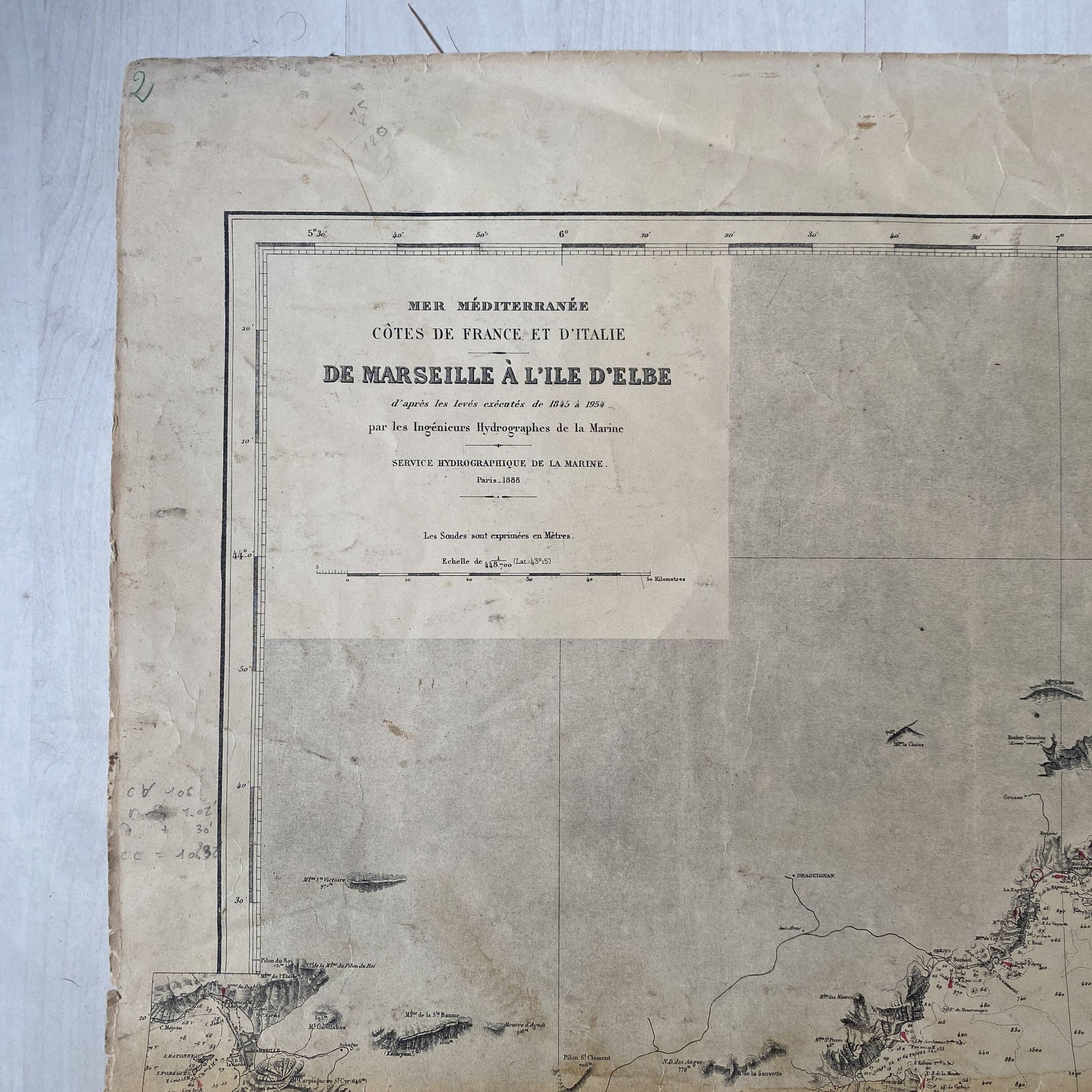 Carte ancienne Marseille - Corse - Ile d'Elbe 1888