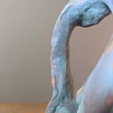 Brutalist jug numbered 52 in turquoise and blue painted terracotta