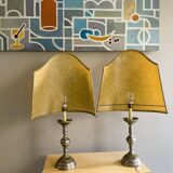 Pair of large Regency half shade buffet lamps