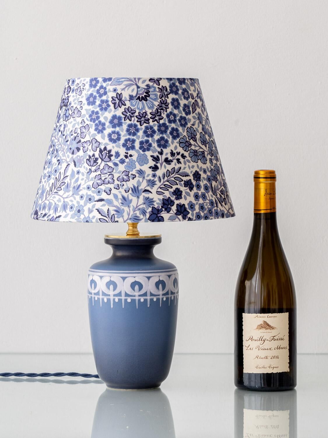 Paire de lampes de table en céramique néerlandaises du milieu du siècle moderne avec nouveaux abat-jours Liberty