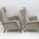 Pair of Gio Ponti Mid-Century Modern Italian Velvet "Alata" Lounge Chairs