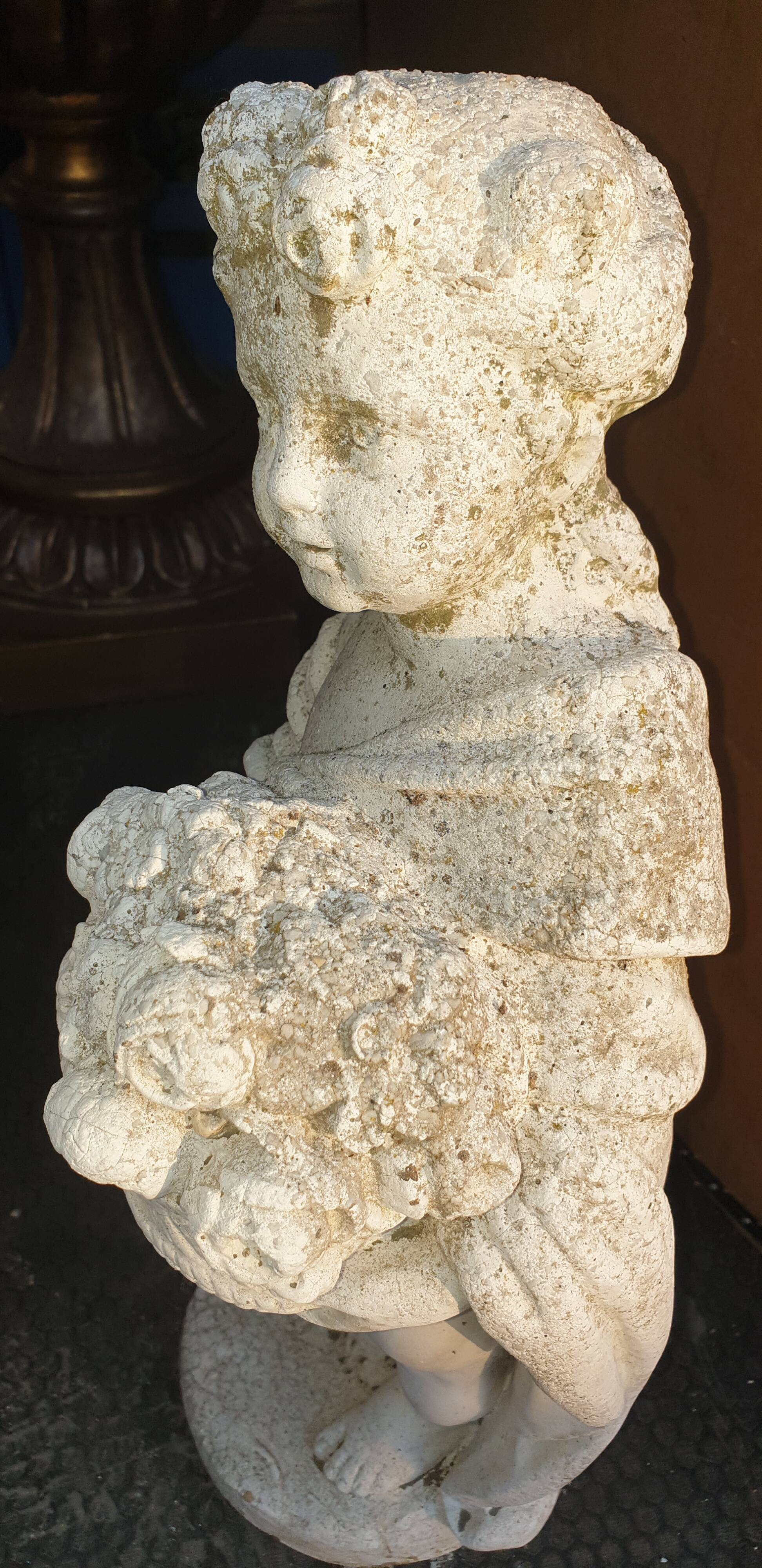Pair of cherub garden statues reconstituted stone