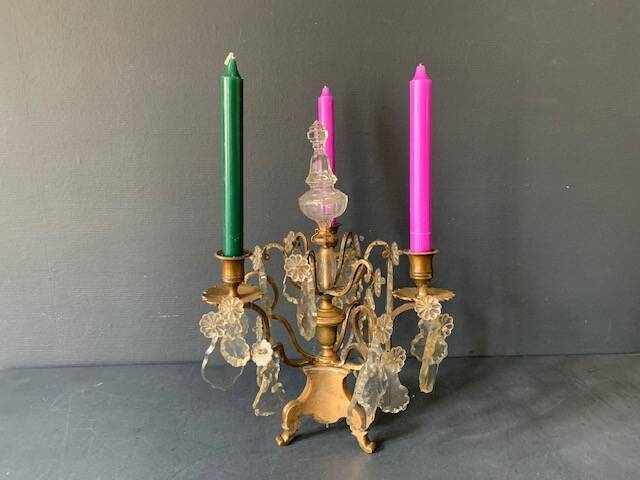 Girandole candle holder with crystal and bronze tassel with 3 lights, 1900