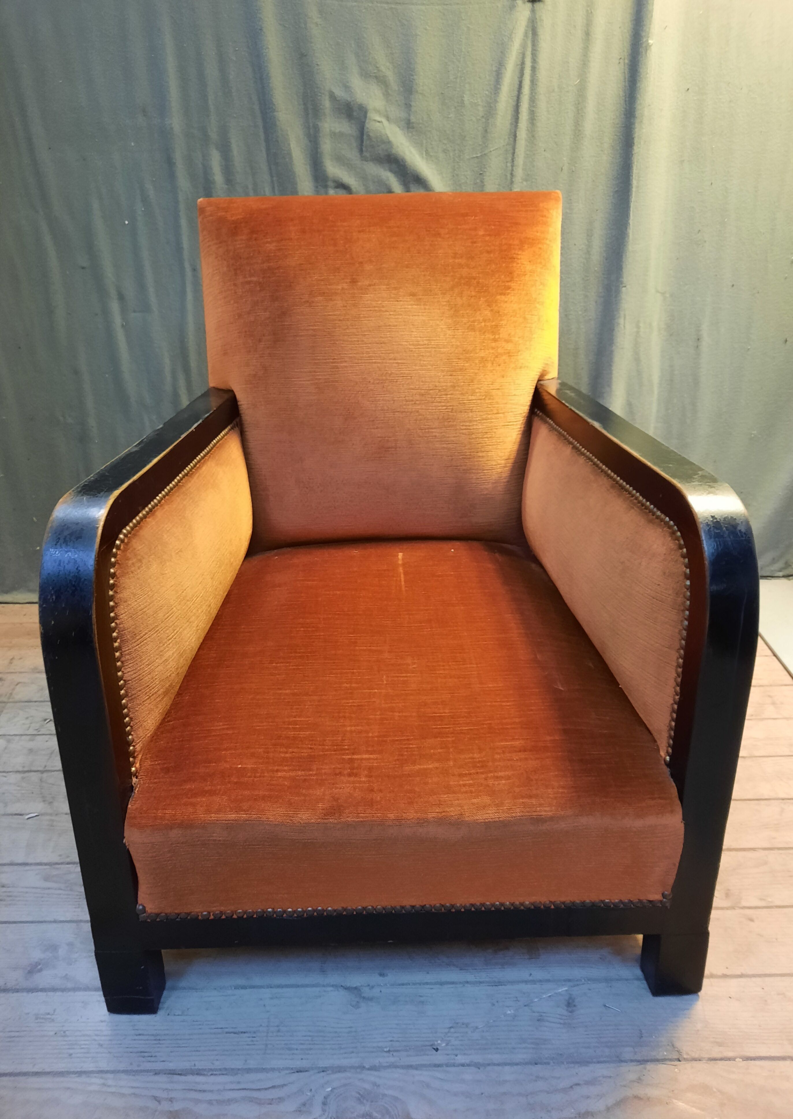 Fauteuil club bois et velour