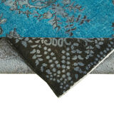Hand-knotted hi-low pile oriental 1970s 177 cm x 321 cm blue carpet