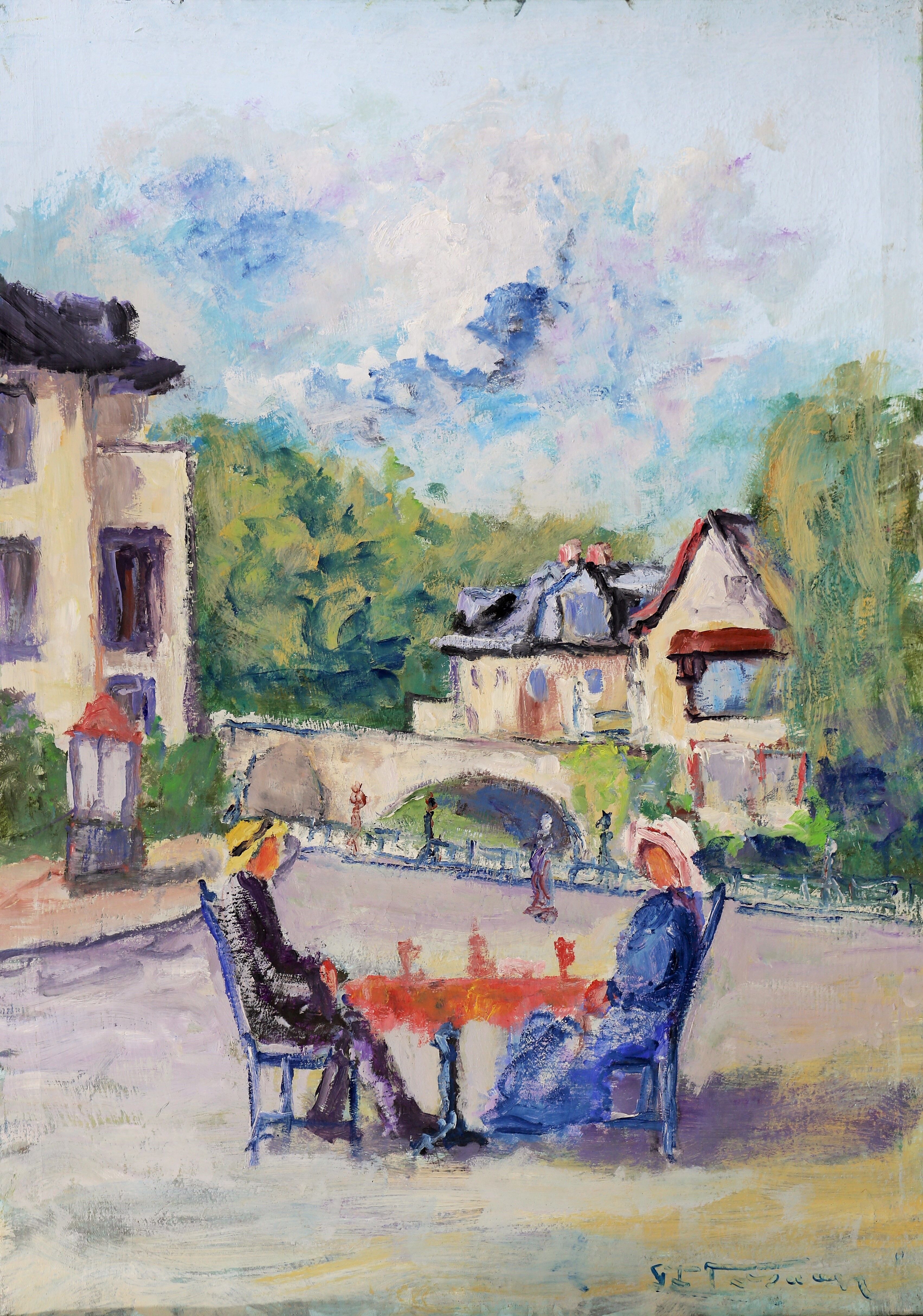Oil on canvas "Lunch at 2 in the Isle-Adam under the sun" Faraoni Luciano
