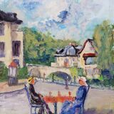 Oil on canvas "Lunch at 2 in the Isle-Adam under the sun" Faraoni Luciano