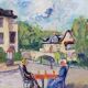 Oil on canvas "Lunch at 2 in the Isle-Adam under the sun" Faraoni Luciano