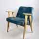 Light blue macau velvet 366 lounge chair by Józef Chierowski, 1970s