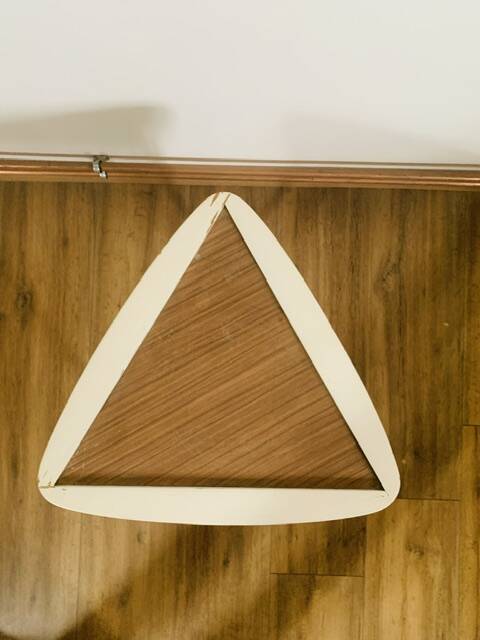 Arthur Umanoff white and wood tripod coffee table