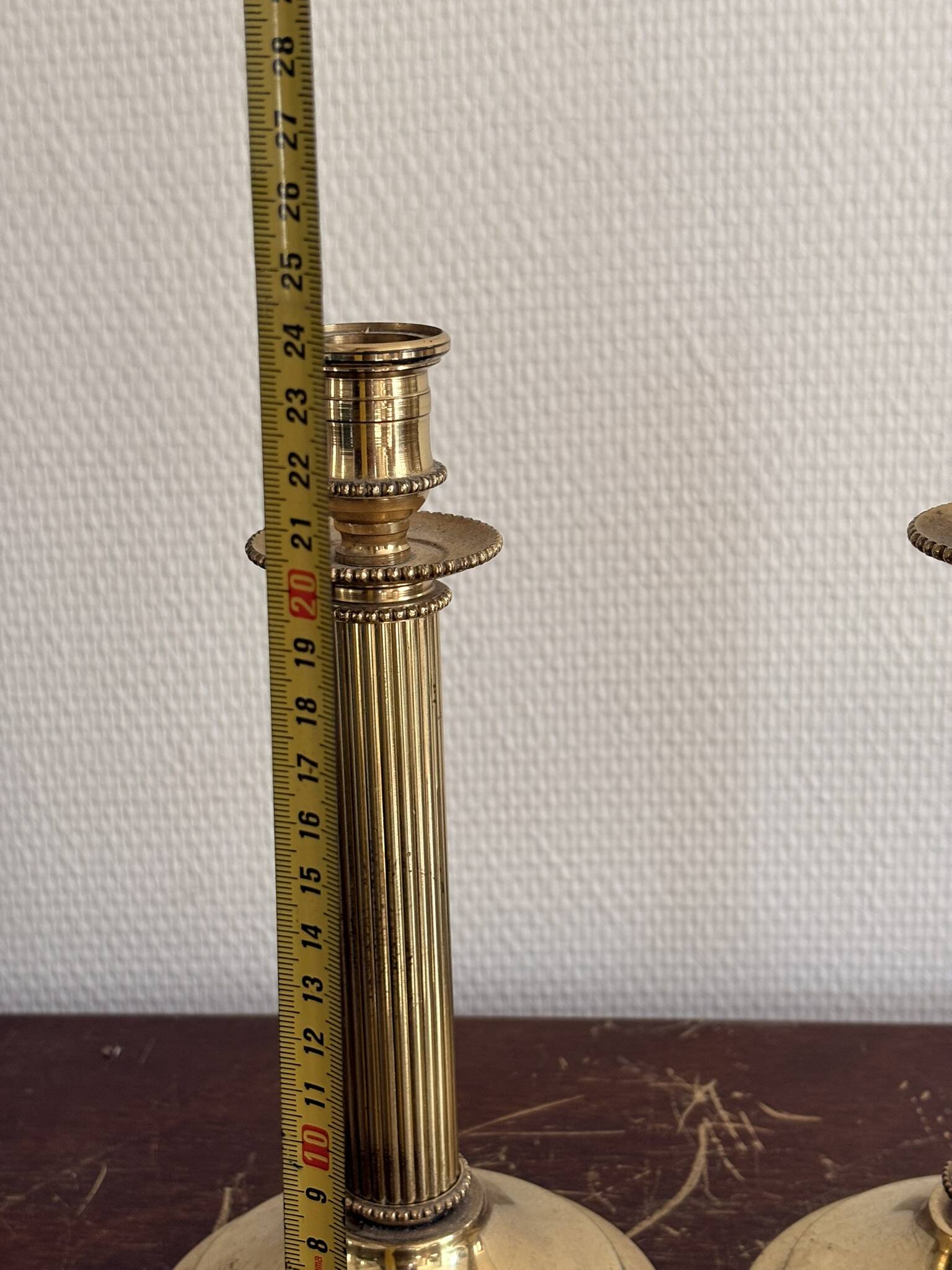 Antique Pair of Gilded Brass Candle Holders Empire Column Louis XVI Villedieu