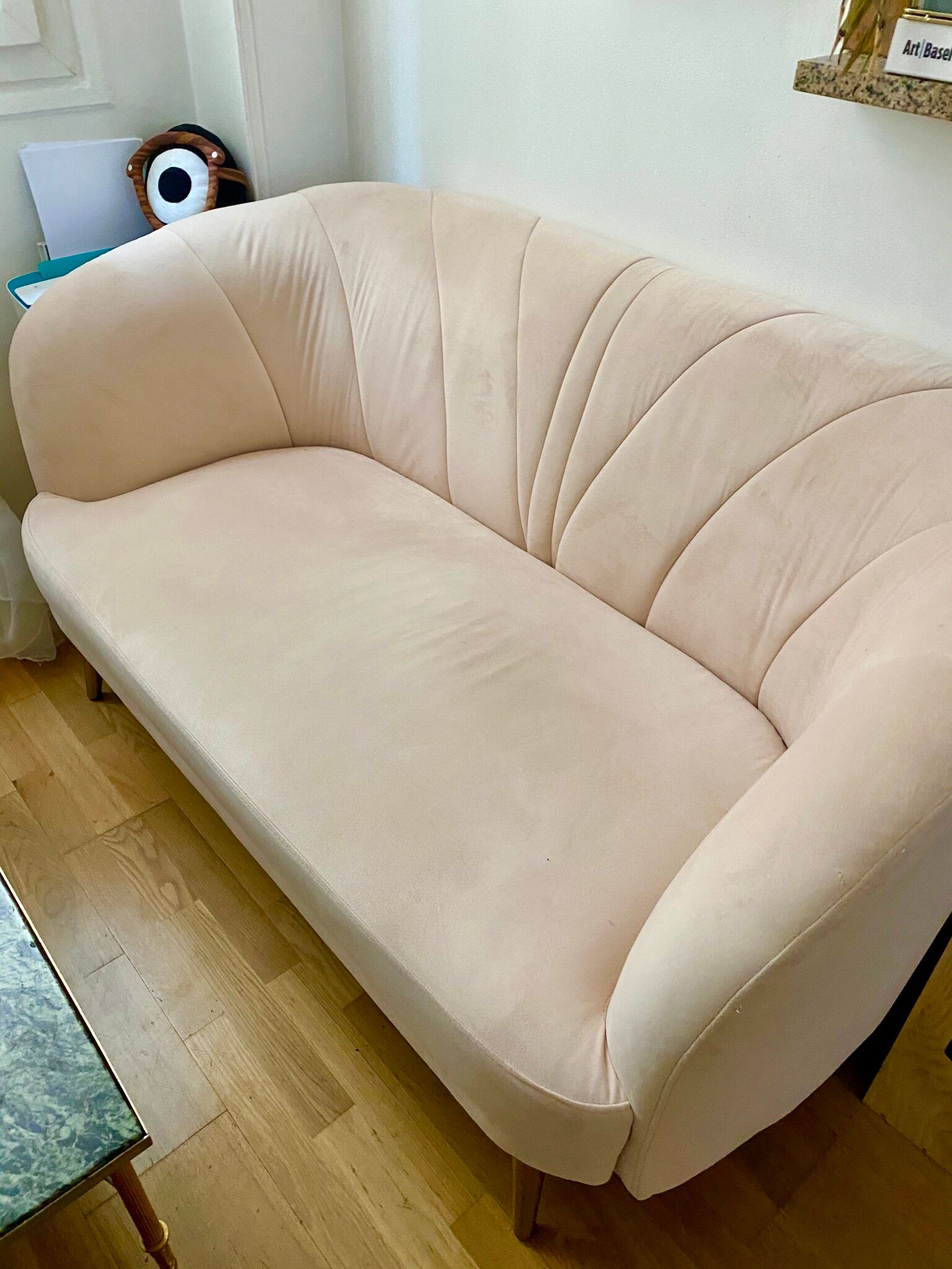 Pink velvet sofa