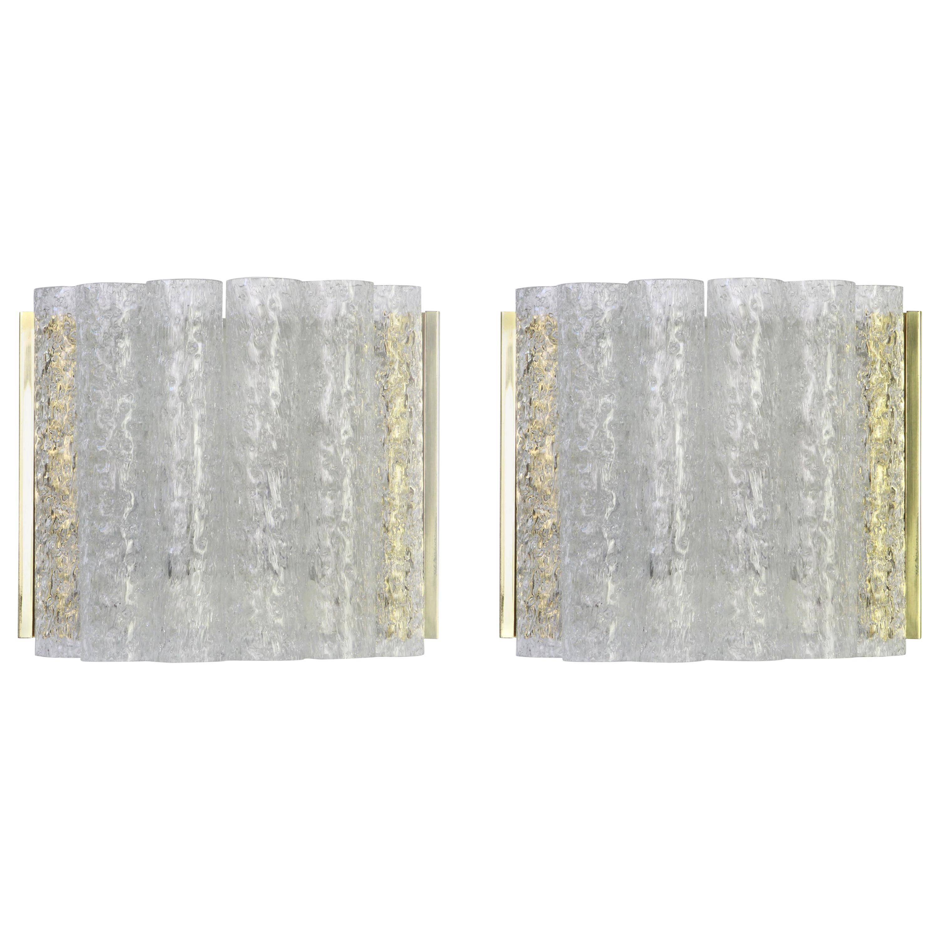 Pair of wall sconces in brass or frosted glass by Doria, Germany, 1960s.
