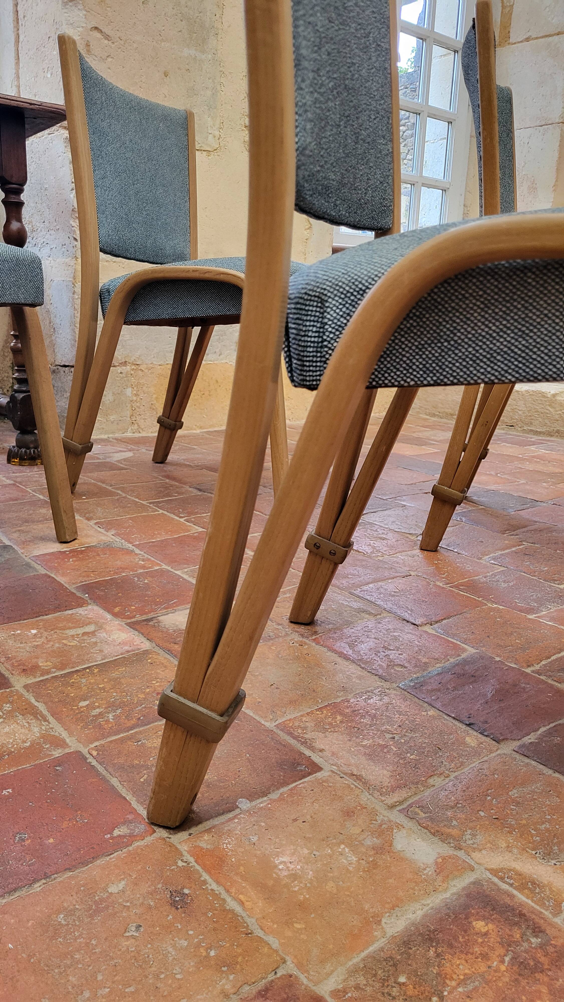 4 chaises Bow wood édition Steiner 1950