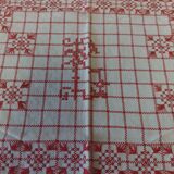 Red checkered cotton tablecloth with fringes