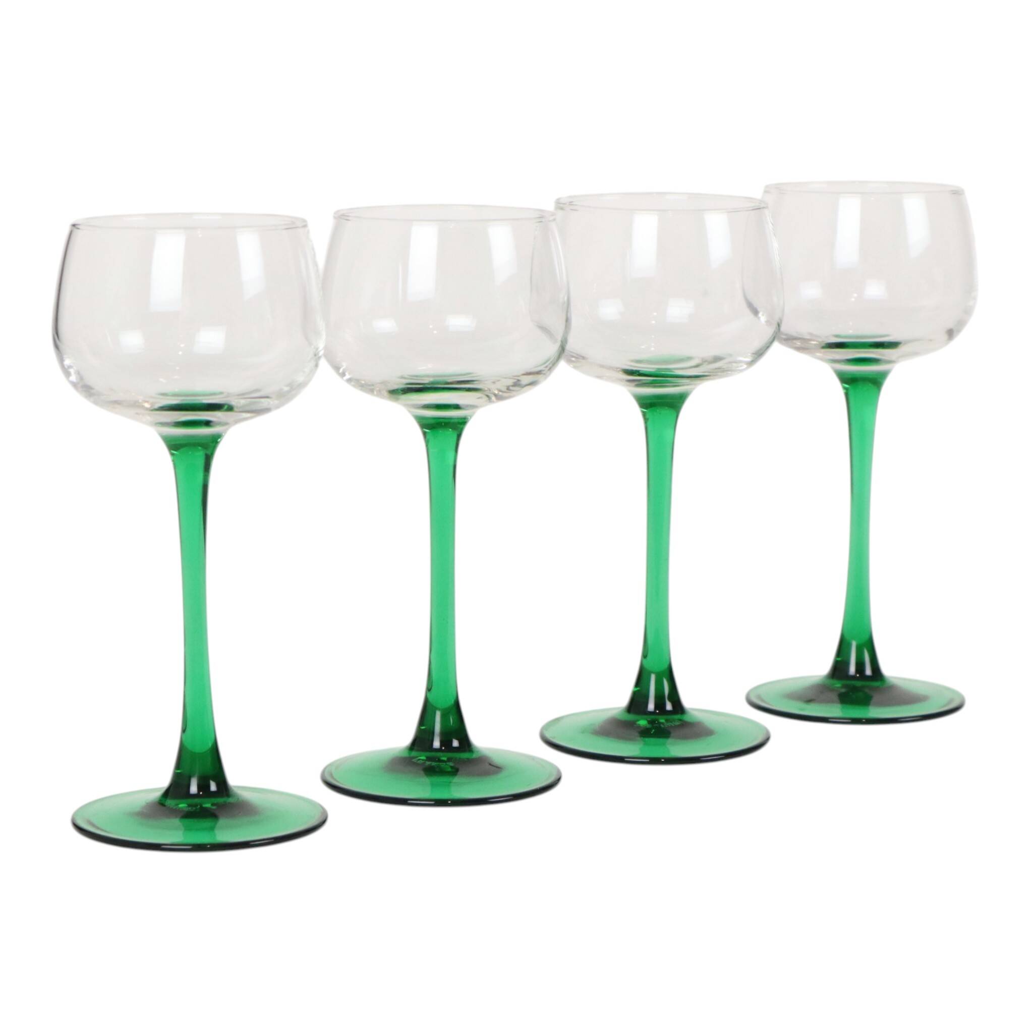 Set of 4 Vintage Luminarc Alsace Wine Glasses Narrow Green Stems