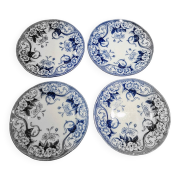 Lot 4 assiettes plates Creil Montereau modèle Flora