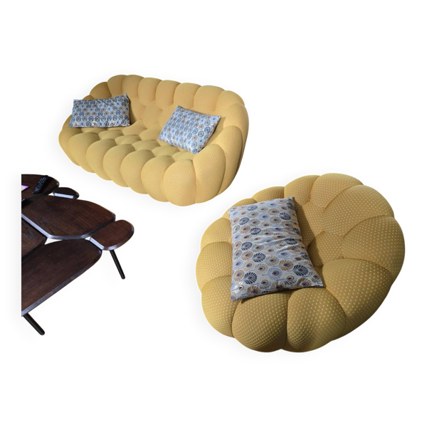 Canapé 3 places et fauteuil Roche Bobois Bubble mini jaune
