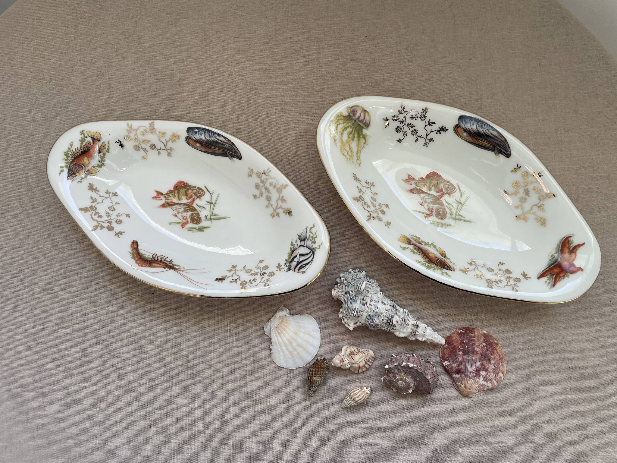 Pair of vintage marine-themed dishes in Berry porcelain.