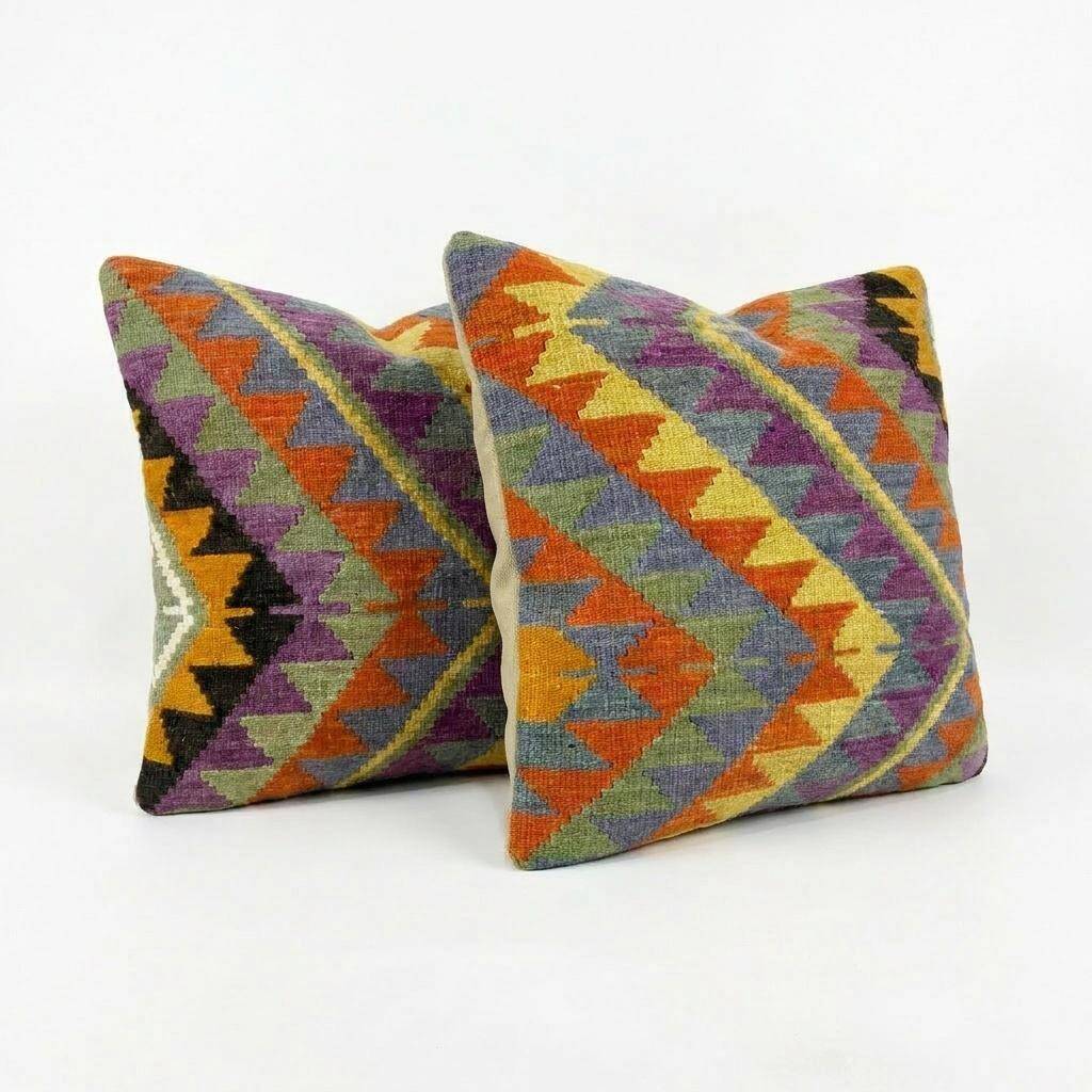 Set of 2 vintage kilim cushion covers 61x61 cm