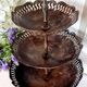 Large three-tiered fruit bowl in iron and brass, French style, rust.