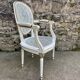 White and blue caned medallion armchair Louis XVI