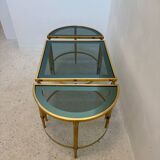 Table basse néoclassique en laiton et verre fumé, 1970