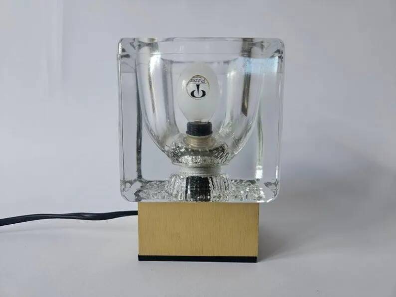 Midcentury Rare Ice Cube Glass Table Lamp, Peill & Putzler, Germany, 1970s